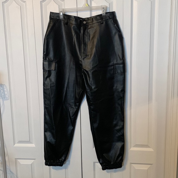 Highwaisted Faux Leather Joggers - Picture 1 of 5
